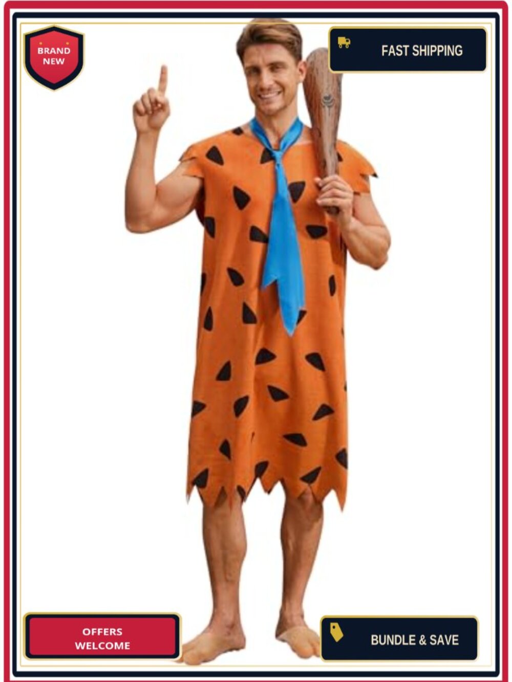 Mens Caveman Costume 3 Piece Suede Tunic Tie Inflatable Club Halloween